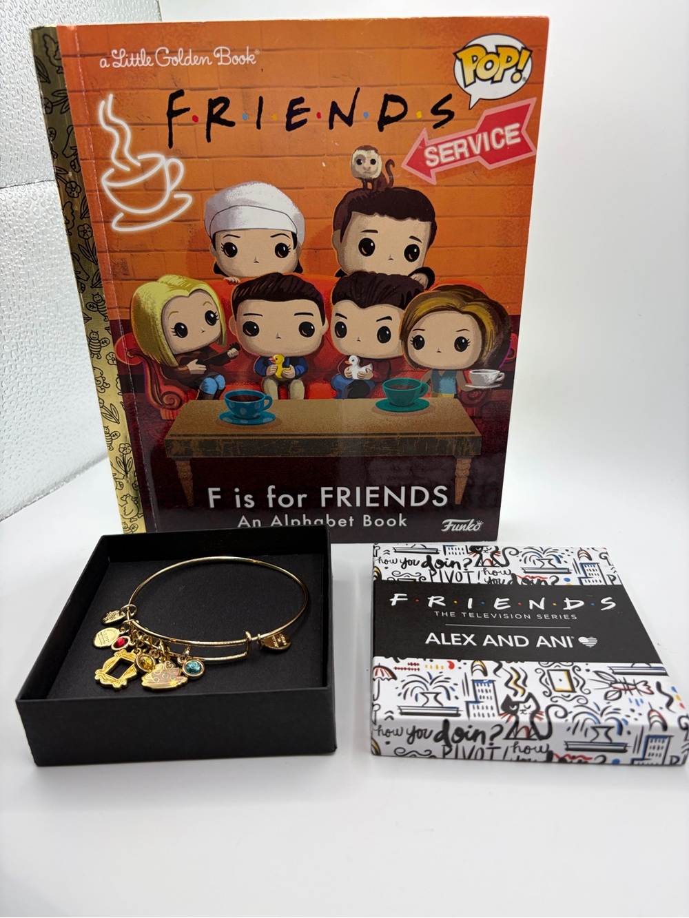 Alex and Ani Gold Friends Charm Bangle with Colorful Accent Stones w/book